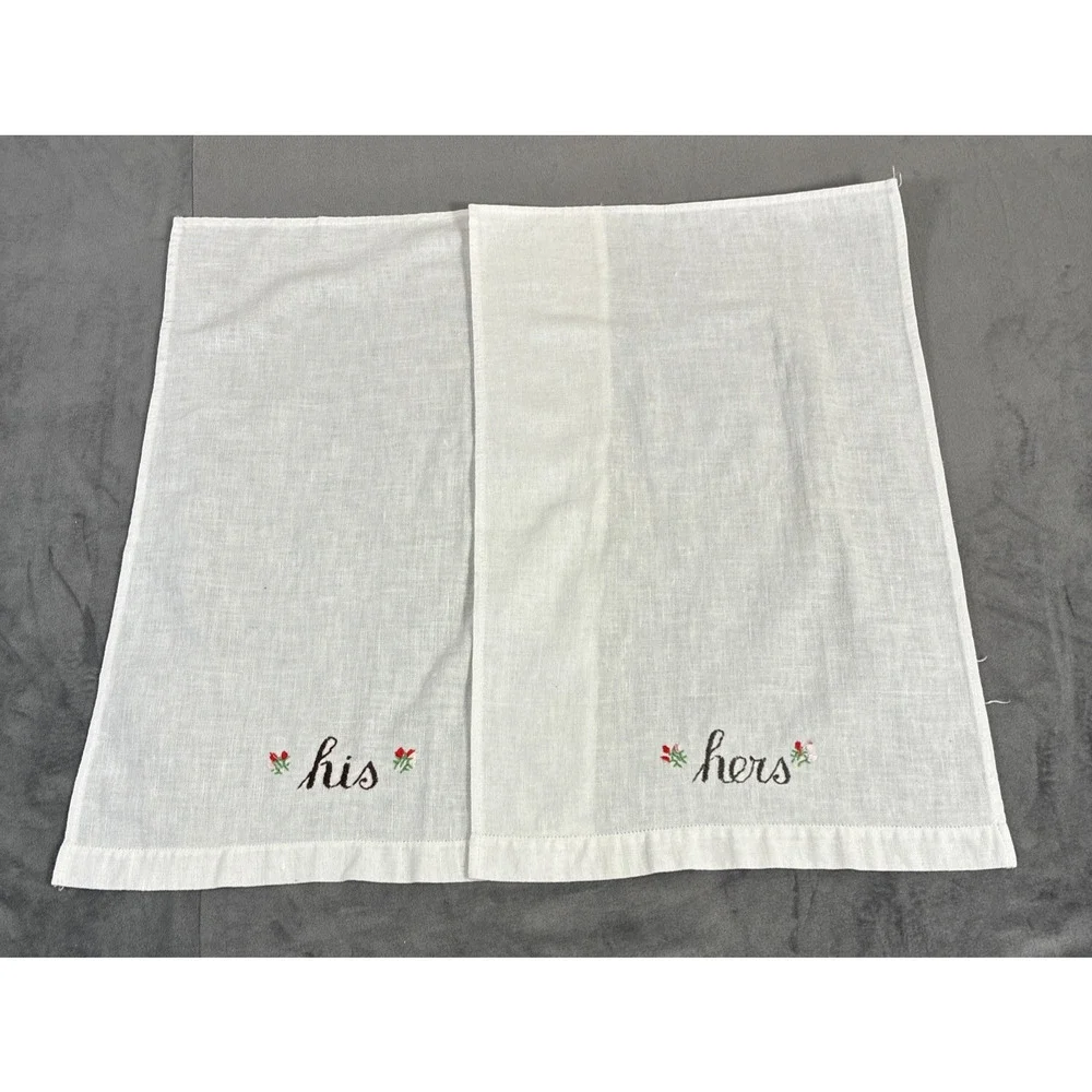 Vintage Embroidered Hand Towels HIS and HERS 12